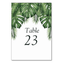 Tropical Greenery Monstera Wedding Table Number