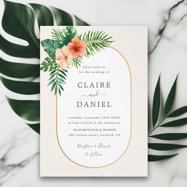 Tropical Greenery Oval Frame Wedding Invitation (Creator Uploaded)