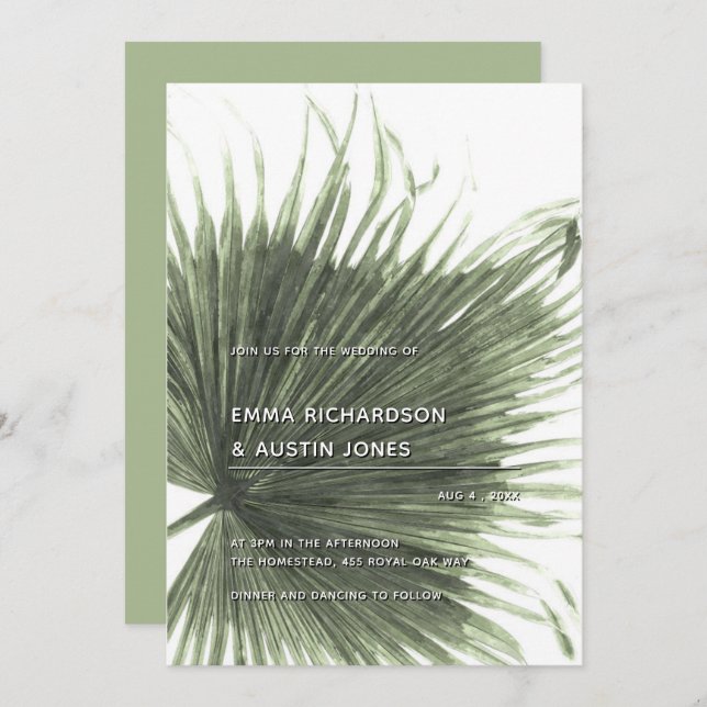 Tropical Greenery Palm Botanic Wedding Invitation (Front/Back)