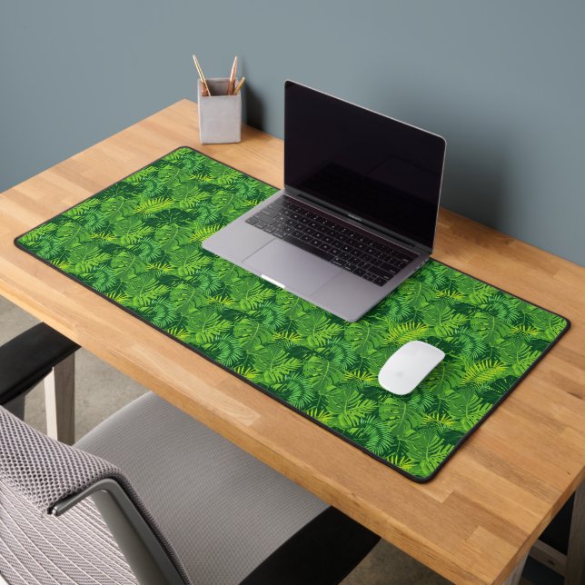 Tropical Greenery | Palm & Monstera Leaves Desk Mat (Office 2)