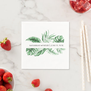 Tropical Greenery Palm Wedding Monogram Napkins