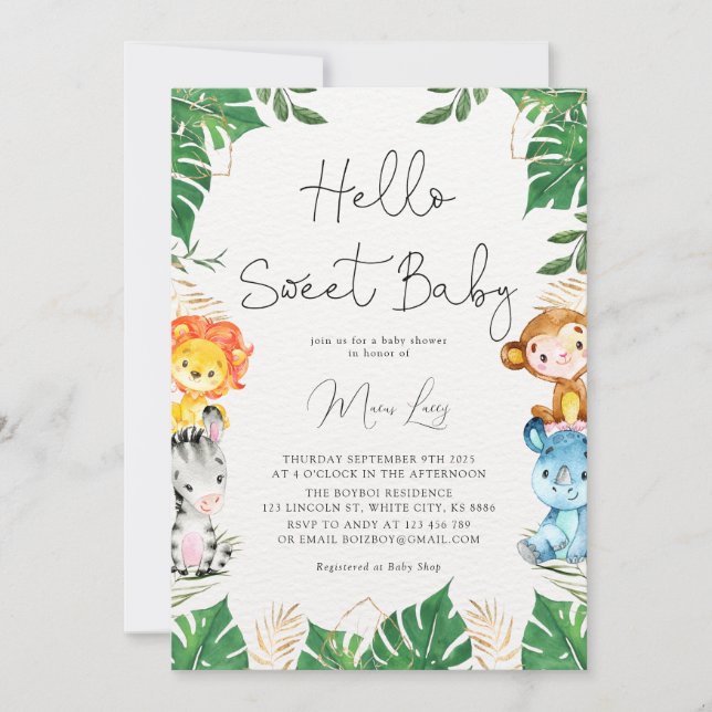 Tropical Greenery Safari Baby Shower Invitation (Front)
