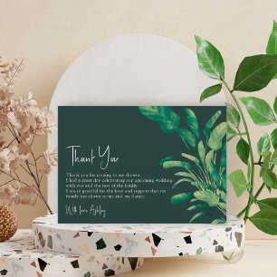 Tropical greenery script green plant bridal shower thank you card