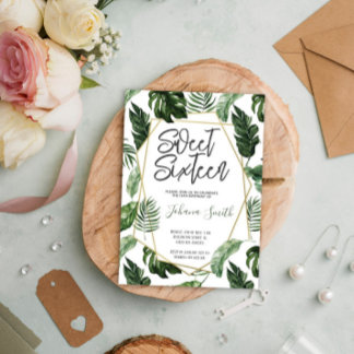 Tropical Greenery Sweet Sixteen Birthday Invitation