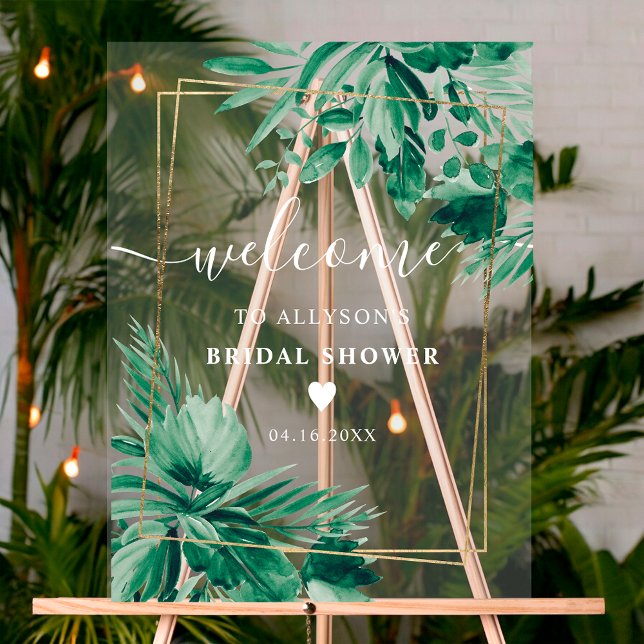 Tropical greenery watercolor bridal shower welcome acrylic sign (Tropical greenery watercolor bridal shower welcome acrylic sign)