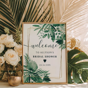 Tropical greenery watercolor bridal shower welcome poster