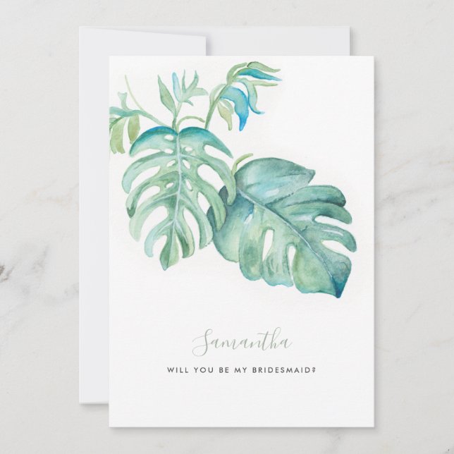 Tropical Greenery Watercolor Bridesmaid Cards (Front)