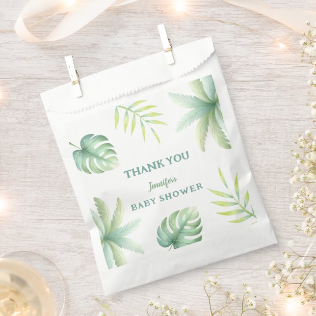 Tropical Greenery Watercolor Green Baby Shower Favour Bags (Clipped)