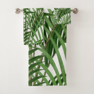 Tropical Greenery Watercolor Palm Tree Leaves Bath Towel Set