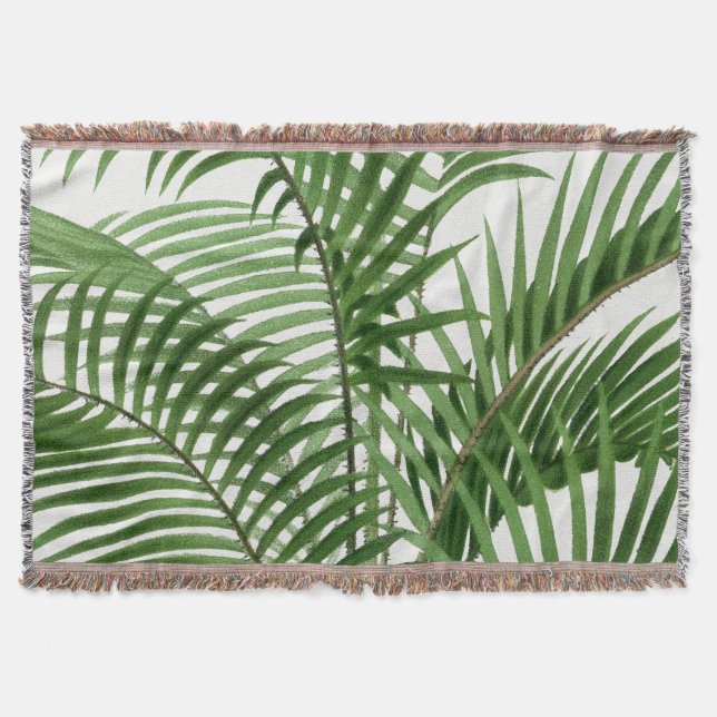 Tropical Greenery Watercolor Palm Tree Leaves  Throw Blanket (Front)