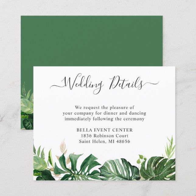 Tropical Greenery Wedding Details Card (Front/Back)