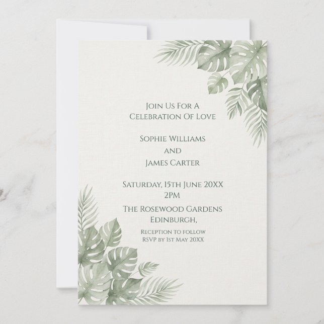 Tropical Greenery Wedding Invitation (Front)