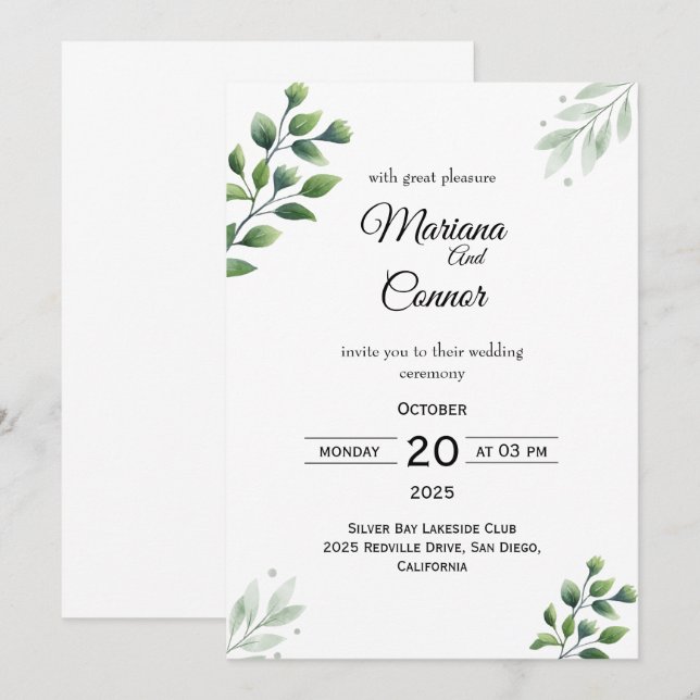 Tropical Greenery Wedding Invitation (Front/Back)