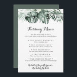 Tropical Greenery Wedding Kissing Menu Game Card<br><div class="desc">This tropical greenery wedding kissing menu game card is perfect for a rustic wedding reception. The design features green palm leaves bouquets with white lovely flowers.</div>