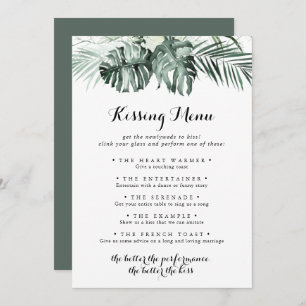 Tropical Greenery Wedding Kissing Menu Game Card