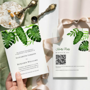 Tropical Greenery Wedding QR Code RSVP Botanical Invitation