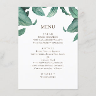 Tropical greenery wedding. Watercolor botanical Menu