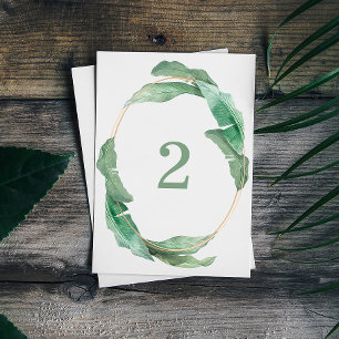 Tropical greenery wedding. Watercolor botanical Table Number