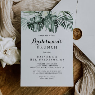 Tropical Greenery White Bridesmaids Brunch Shower Invitation