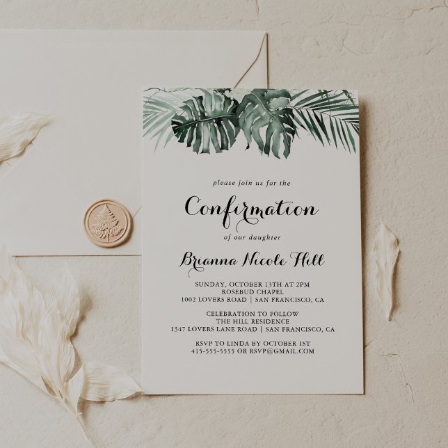 Tropical Greenery White Floral Confirmation Invitation (Creator Uploaded)
