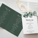 Tropical Greenery White Floral Folded Wedding  Programme<br><div class="desc">This tropical greenery white floral folded wedding program is perfect for a destination wedding. The design features green palm leaves bouquets with white lovely flowers.

Include a quote or short message,  order of service,  wedding party and thank you message.</div>