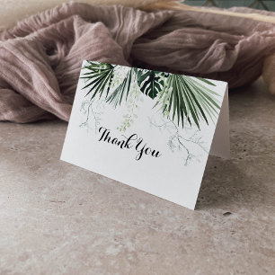 Tropical Greenery White Floral Folded Wedding Thank You Card