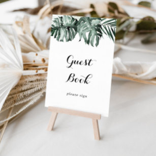 Tropical Greenery White Floral Guest Book Sign