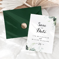 Tropical Greenery White Floral Save the Date 