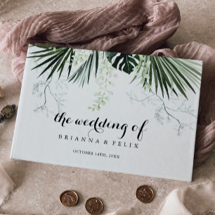 Tropical Greenery White Floral Wedding Guest Book