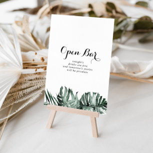 Tropical Greenery White Floral Wedding Open Bar  Poster