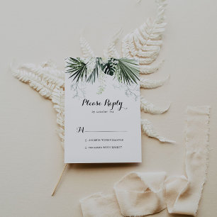 Tropical Greenery White Floral Wedding RSVP