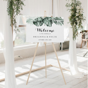 Tropical Greenery White Floral Wedding Welcome Poster