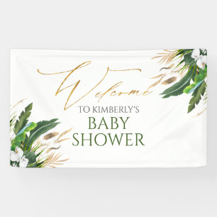 Tropical Greenery White Orchid Baby Shower Welcome Banner