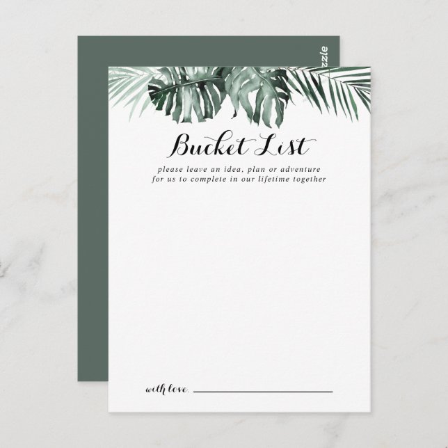Tropical Greenery White Wedding Bucket List Cards (Front/Back)