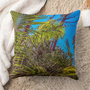 Tropical Greens and Blue Sky Throw Pillow
