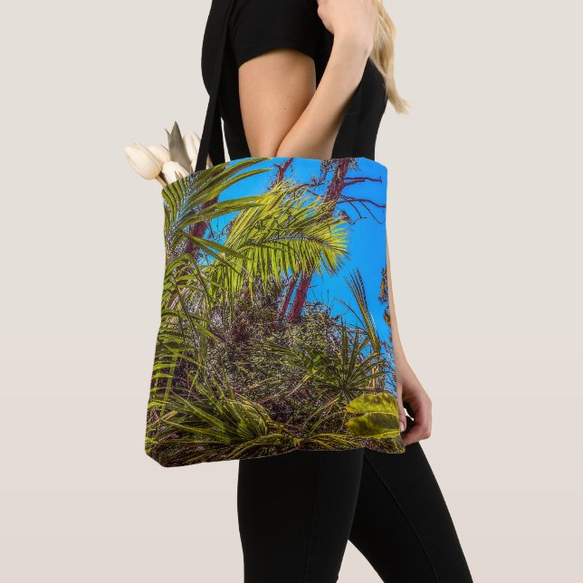 Tropical Greens and Blue Sky Tote (Close Up)