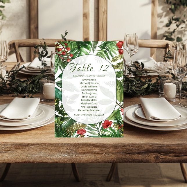 Tropical Greens Botanical Wedding Seating Card (Creator Uploaded)