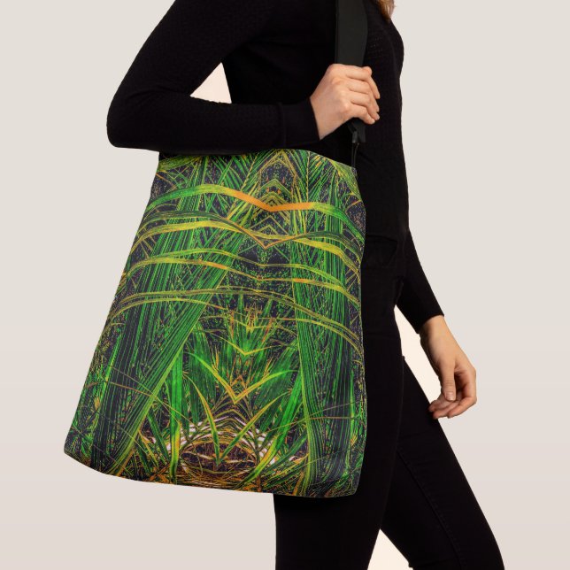 Tropical Greens Pattern Crossbody Bag (Close Up)