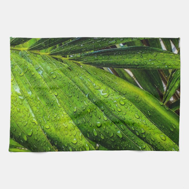 Tropical Greens with Raindrops Tea Towel (Horizontal)