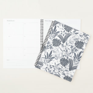 Tropical Grey Foliage Floral White Pattern Planner