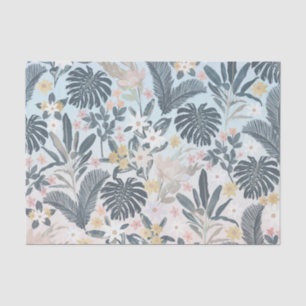 Tropical Grey Gold Foliage Floral Pattern Tissue Paper