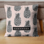 Tropical Grey & Pink Pineapple Pattern With Name Cushion<br><div class="desc">Tropical Grey & Pink Pineapple Pattern With Name</div>
