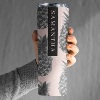 Tropical Grey & Pink Pineapple Pattern With Name