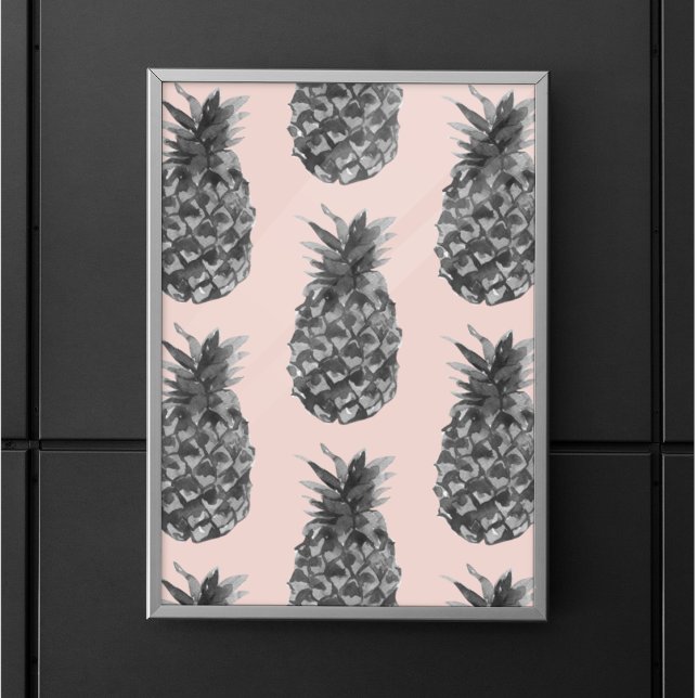 Tropical Grey & Pink Pineapple Seamless Pattern  Poster (Creator Uploaded)