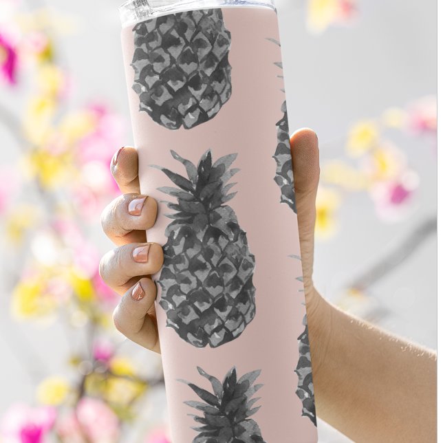 Tropical Grey & Pink Pineapple Seamless Pattern Thermal Tumbler (Creator Uploaded)