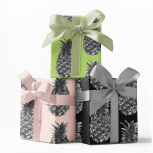 Tropical Grey & Pink Pineapple Seamless Pattern Wrapping Paper Sheet