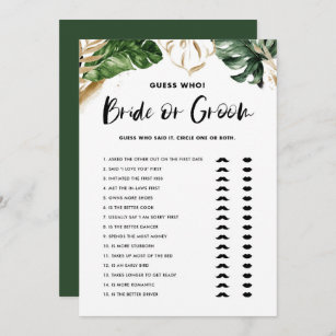 Tropical Guess Who Bride or Groom Shower Card