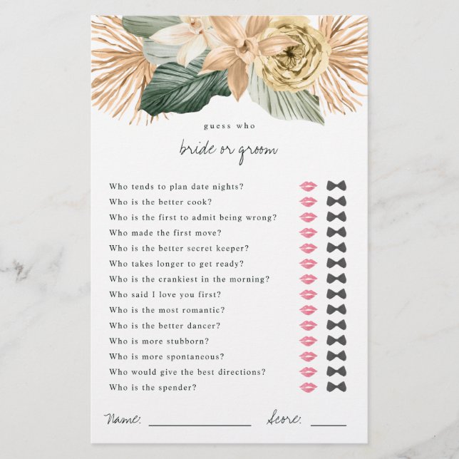 Tropical Guess Who Bride or Groom Shower Game (Front)