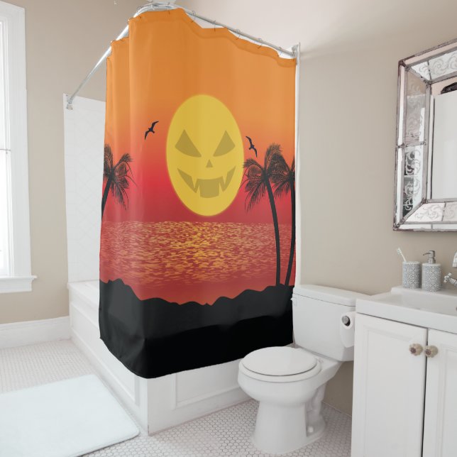 Tropical Halloween Shower Curtain (In Situ)