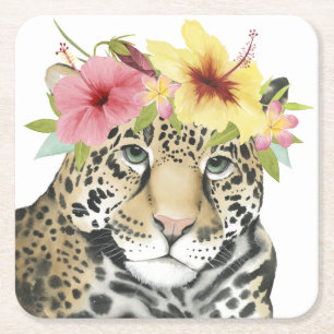 Tropical Halo Sweet Cheetah Square Paper Coaster